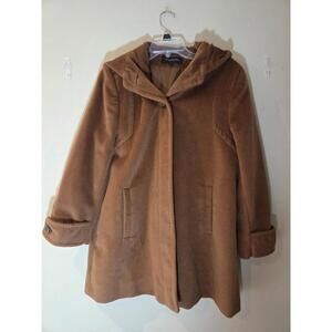 Jones New York Women's Brown Hooded Wool Blend Coat Size 14